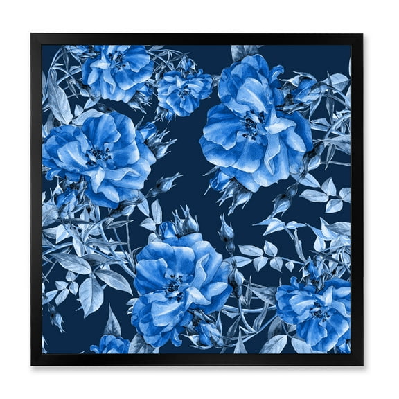 Designart 'Abstract Blue Wildflowers' Modern Framed Art Print