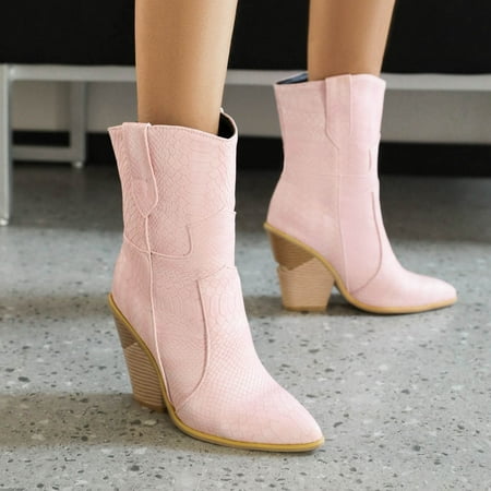 

symoid Womens Boots- Large Size Autumn and Winter Boots Snake Printed Super High Heel Sleeve Ankle Boots Pink 42