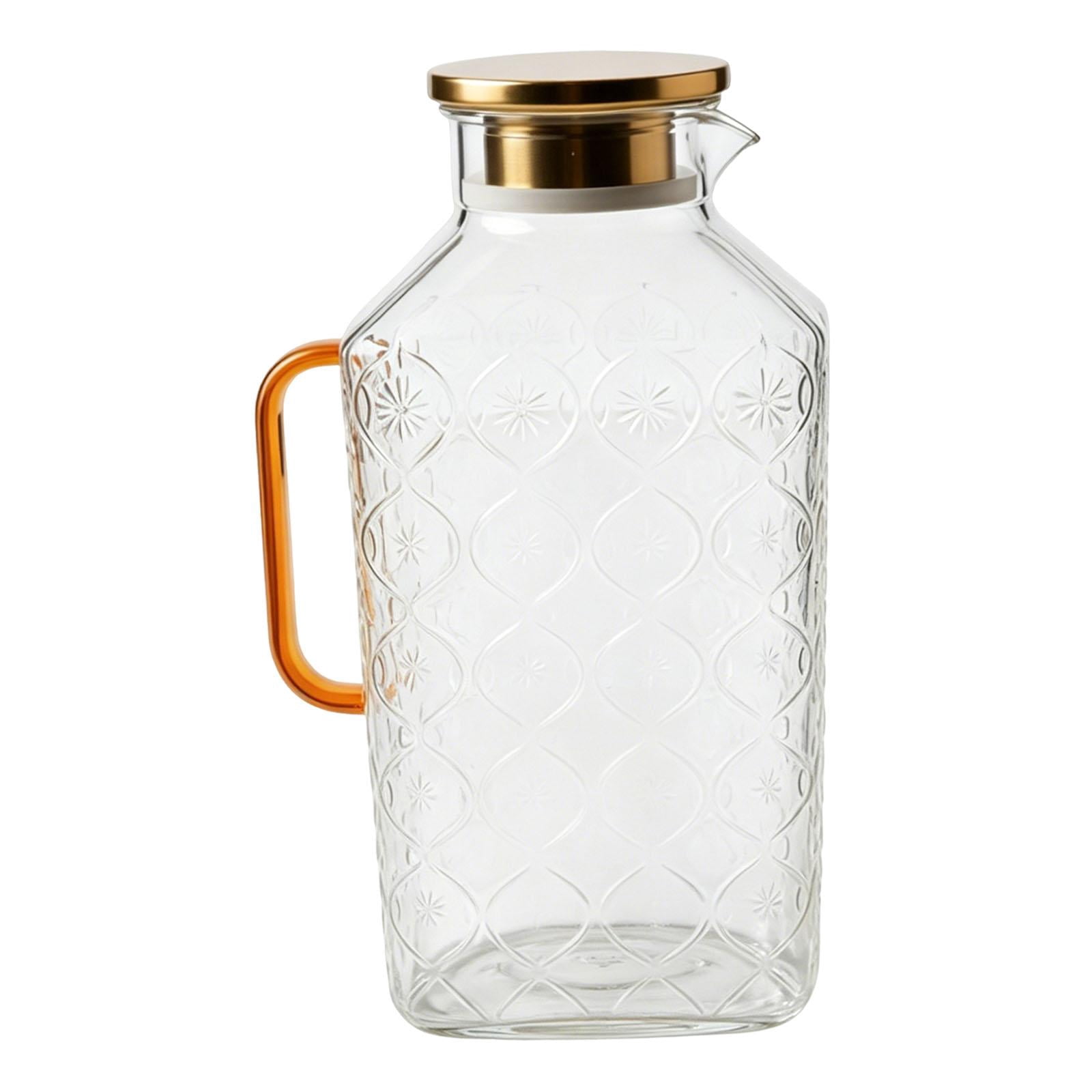 Fiocias Glass Pitcher Kettle Container Housewarming Gifts Clear Body Accessory Water Juice Jug for Lemonade Beverage Juice Gold Handle