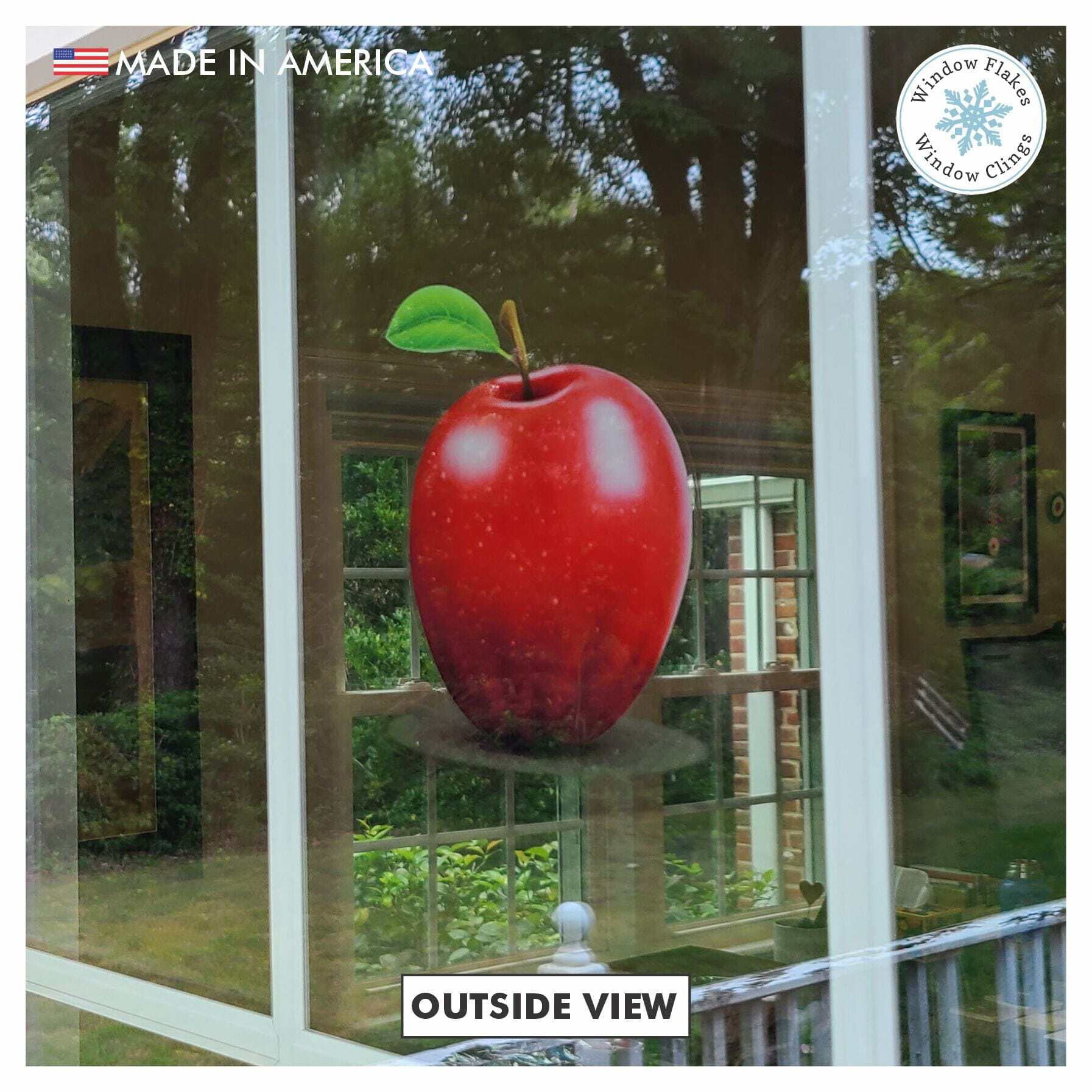 Large Apple Window Cling Decal Stickers for Home Decor Thanksgiviing, Fall, Autumn, Starting School, Teacher Decorations. Made in America.