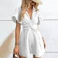 thumbnail image 2 of ZHYou Short Sleeve Jumpsuits for Women Cotton Flowy Loose V Neck Lightweight Casual Summer Short Rompers,White,Size L, 2 of 6