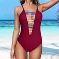 thumbnail image 2 of Sngxgn Swimsuits for Women Print Bathing Suits Strap V Neck Training Tummy Control Swimwear for Summer(,L), 2 of 5