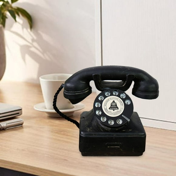 Corded Telephone Resin Rotary Dialing Telephone Statue for Hotel Office Home