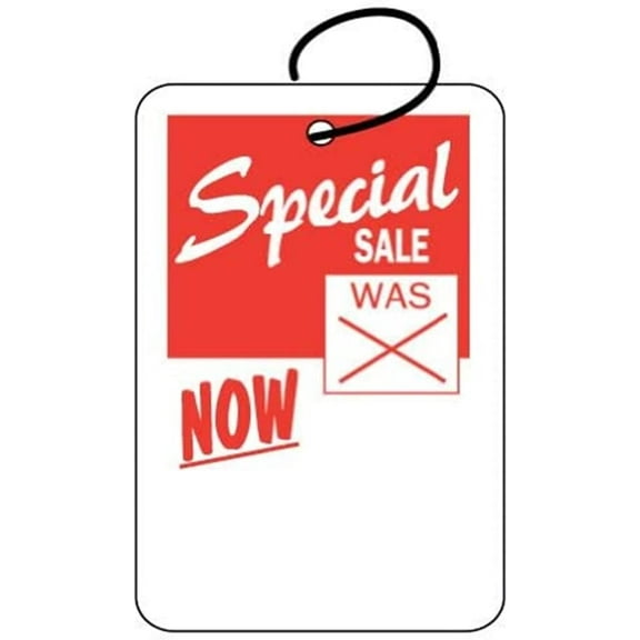 Large (1.75" X 2.875") Promotional Special Sale Was/Now Merchandise Tag With String. Case of 2,000 Tags.