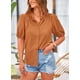 thumbnail image 3 of Camisa PRETTYGARDEN de verano con botones, cuello en V, marrón y amarillo, talla XXL, 3 of 9