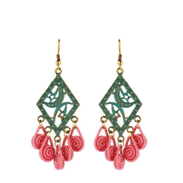 Pendientes de de de metal candeliere de de tela Pendientes étnicos colgantes Rosado