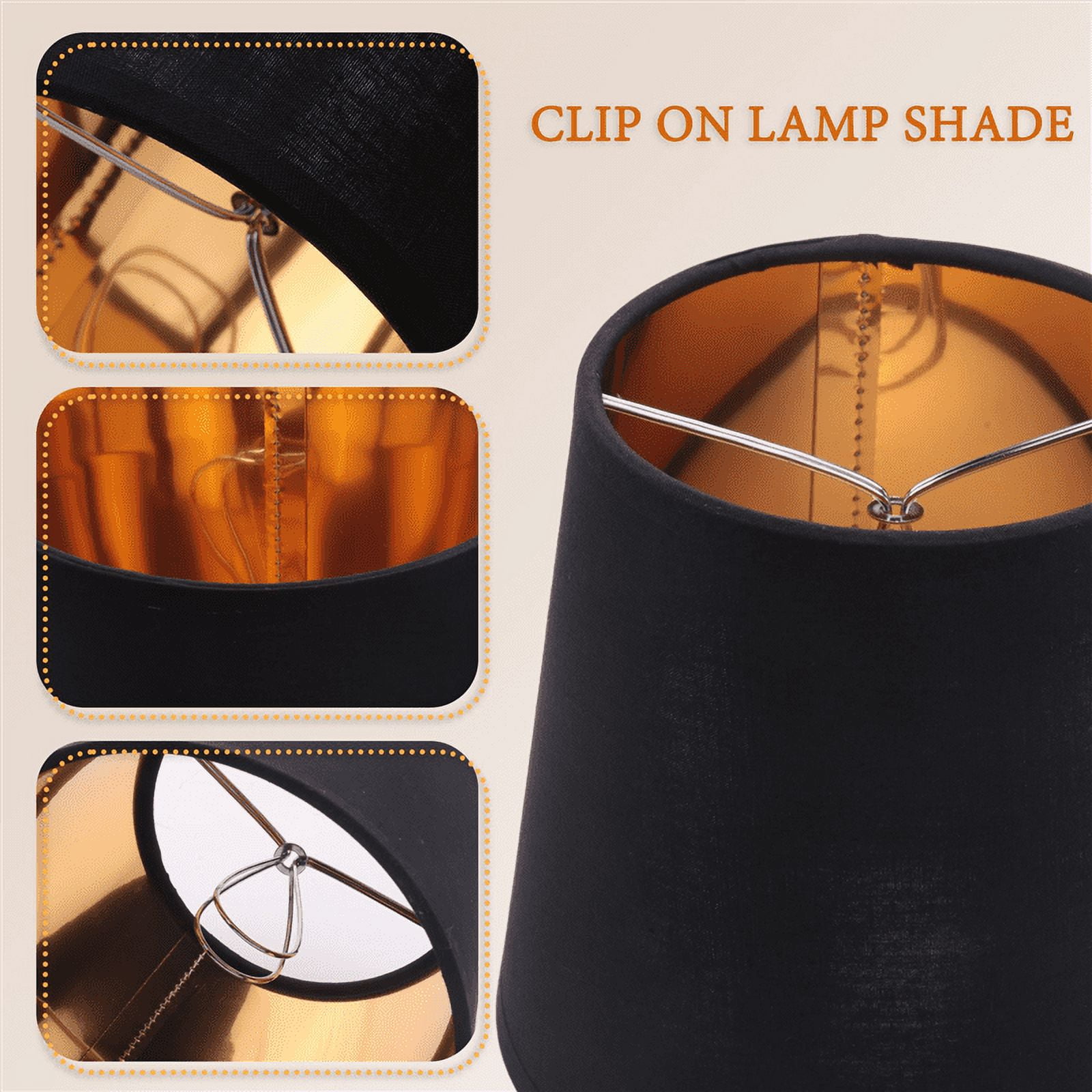 Black Lamp Shades with Gold Lining Clip on Light Candle Chandelier Lampshades, Set of 6