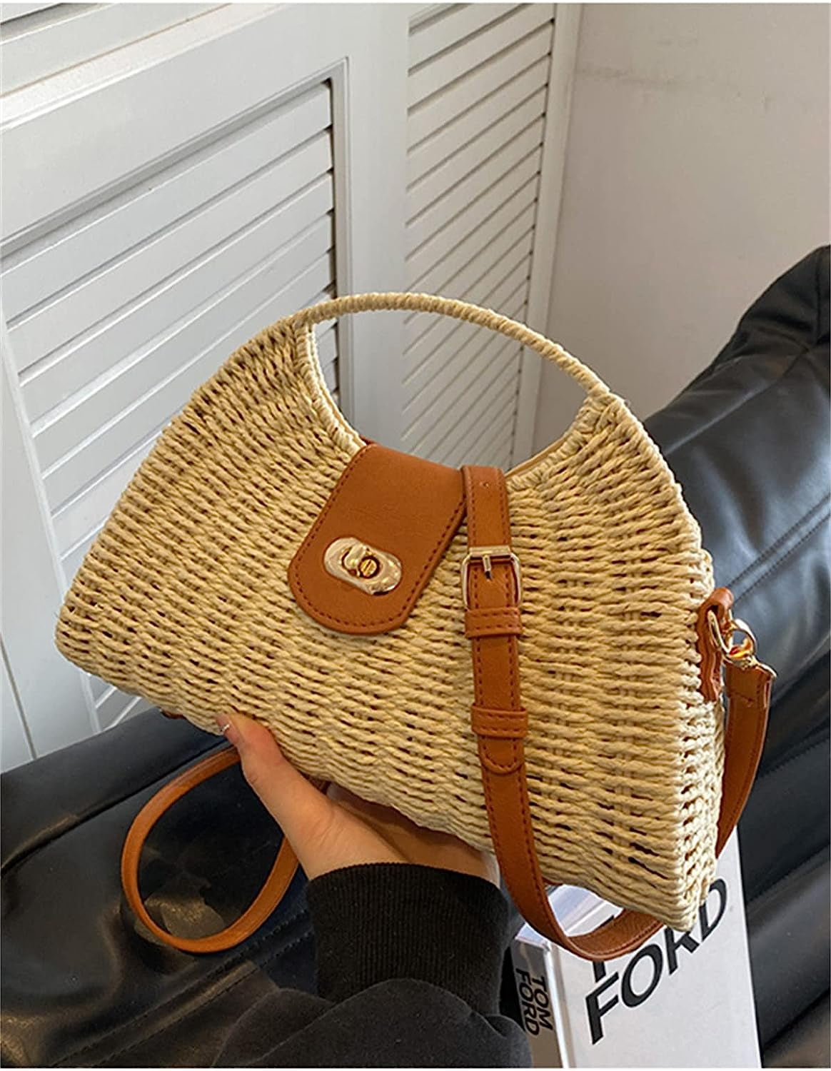 Kukuzhu Straw Handbags Women Summer Beach Tote Bag Hand Purse Vintage Wicker Woven Basket Boho Rattan Clutch Crossbody Shoulder Bag