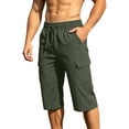 thumbnail image 2 of Men's Cargo Shorts Below Knee Capri Pants Quick Dry Lightweight Casual Summer Bottoms Elastic Waist Drawstring with Multi-Pockets for Hiking Outdoor Fishing Workout Golf, 2 of 9