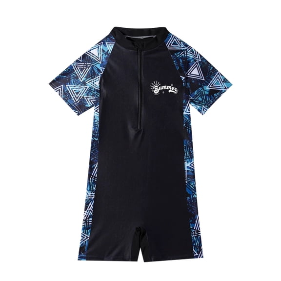YAYUBA Boys One Piece Swimsuit Rash Guard Suits Short Sleeve Swimwear Kids UPF 50 Zipper Bathing Suit Size 5-6 Years Blue3