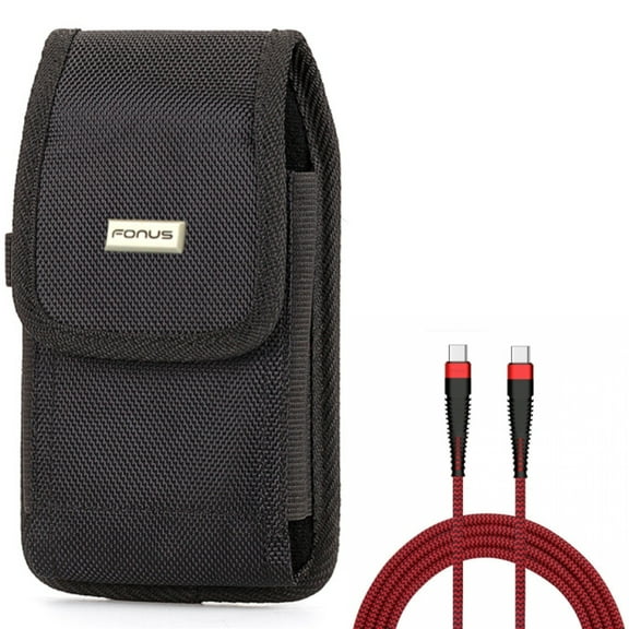 Case Belt Clip + 10ft PD Cable for Motorola One 5G Ace Phone - Rugged Holster Canvas Cover and  Type-C to USB-C Charger Cord Power Wire Combo for Motorola One 5G Ace