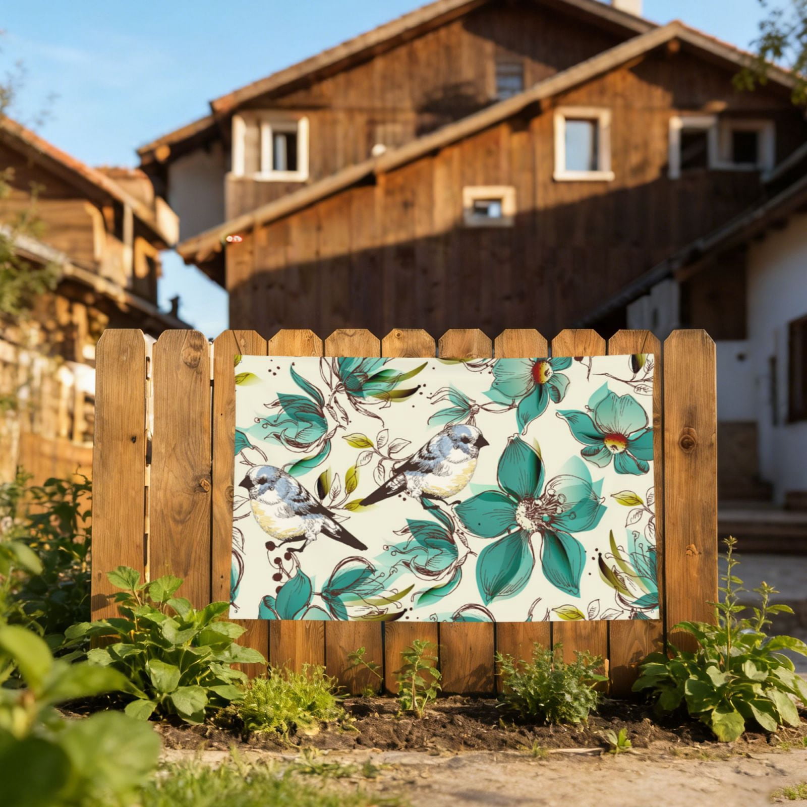 Retro Flowers Birds Watercolor Four Hole Decorated Banner Flag for Garden Yard Home Decoration Indoor Outdoor 4x6 Ft