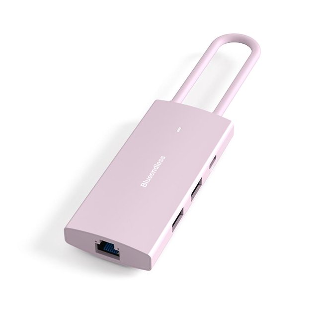 Estación de acoplamiento USB C 6 en 1, adaptador de concentrador con puerto compatible con HDMI 2.0 + USB 3.0, color rosa
