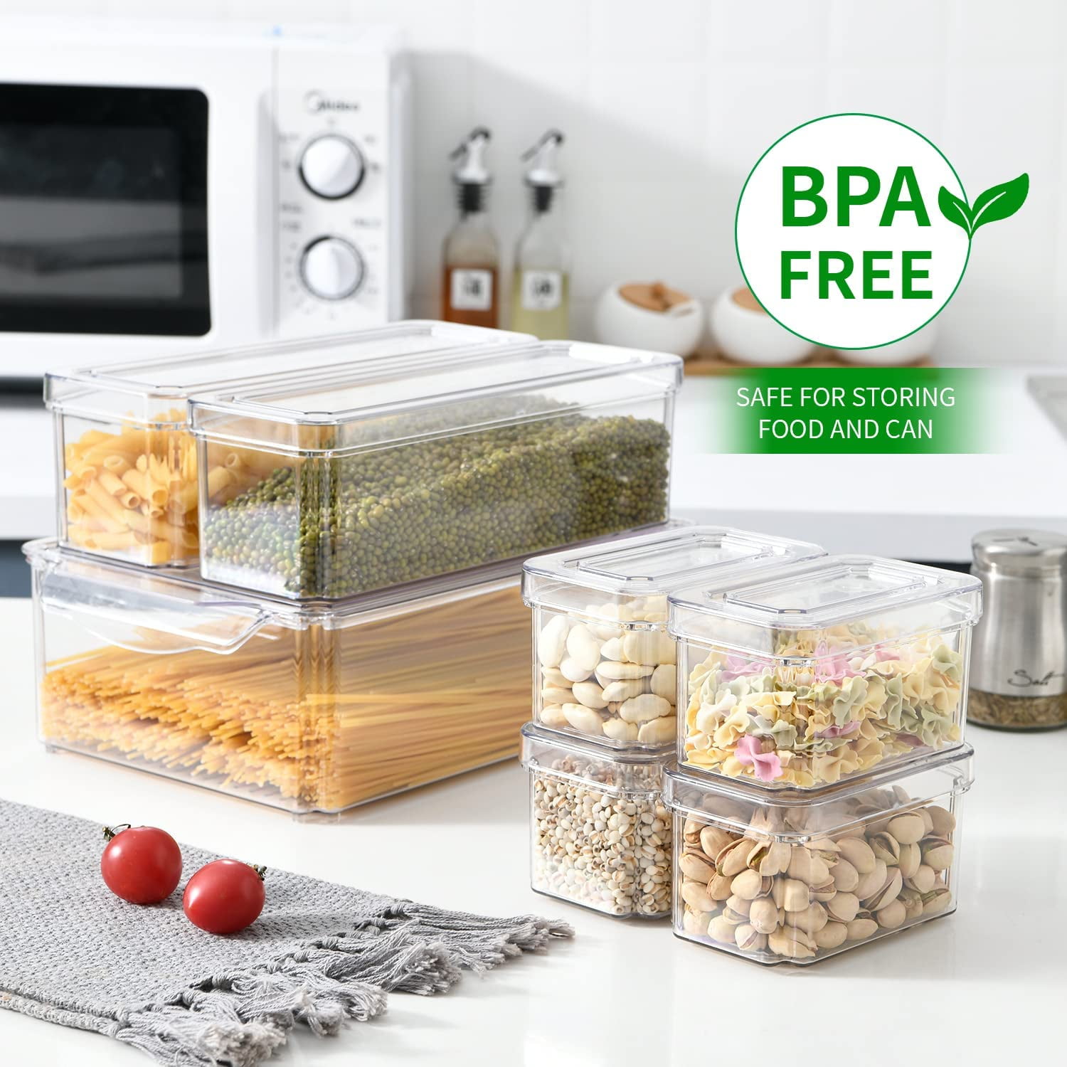 10-Pack Clear Fridge Organizer Bins with Lids, Stackable Refrigerator Storage Containers, BPA-Free with Drain Tray & Anti-Slip Base for Fruits, Veggies, Drinks