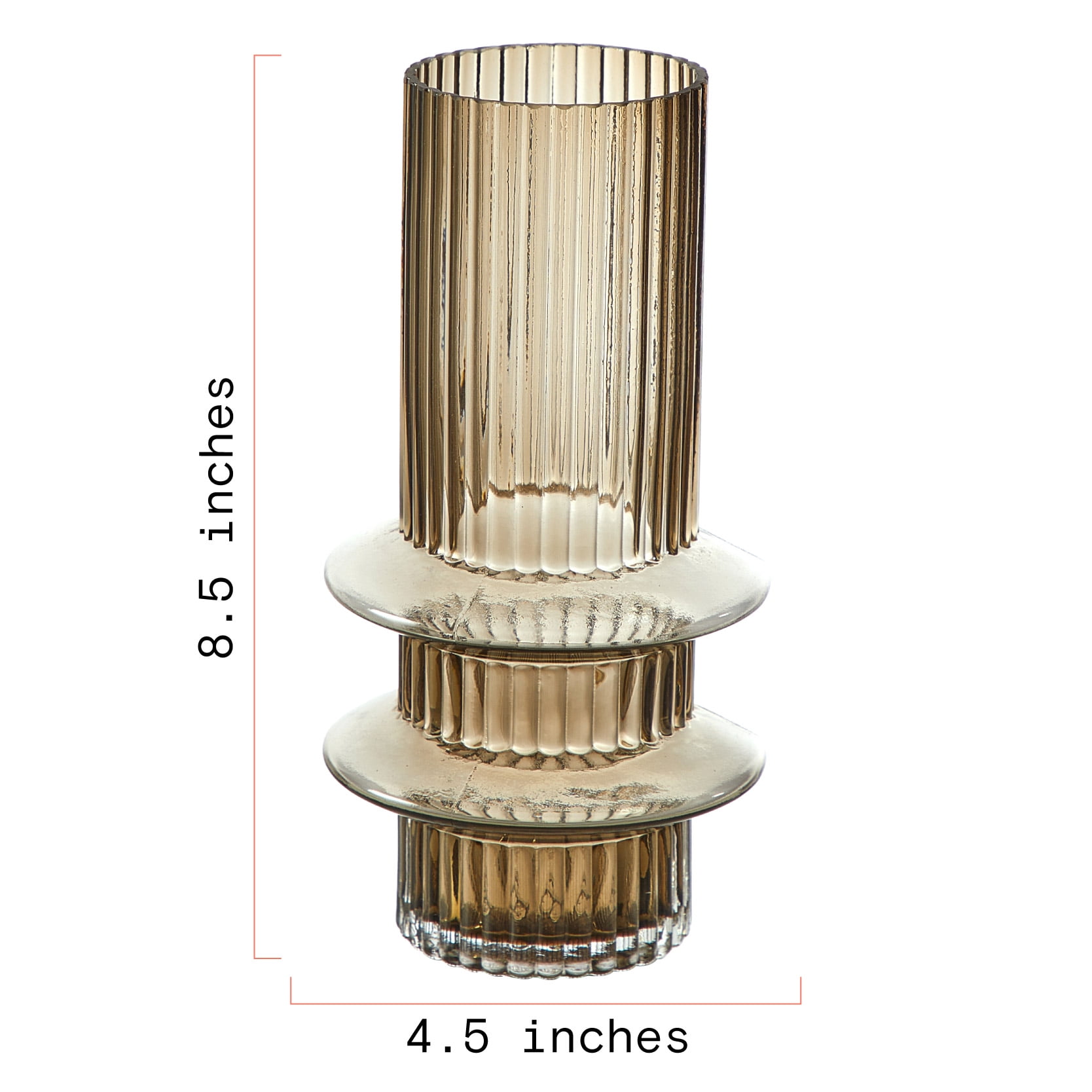 Beautiful 8.5" Tall Ribbed Oyster Gray Tubular Glass Vase by Drew Barrymore, 3.93" D