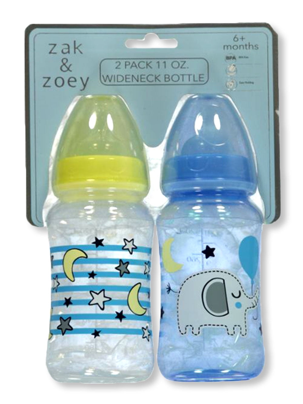 Zak & Zoey Baby Boys' Starry Elephant 2-Pack Wideneck 11 Oz. Bottle - blue/multi, one size