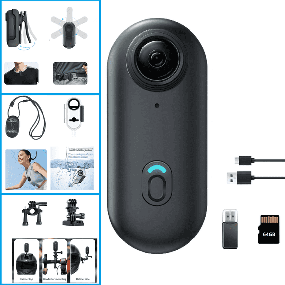 JETO 1080P Portable Mini Body Camera 64GB Waterproof Vlog Pov Camera Motorcycle Snorkel Outdoor
