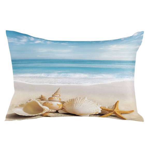 Coastal Seashells Throw Pillow Cover 24 x 36 Inch Decorative Pillow Cover Beach Ocean Nautical Starfish Conch Lumbar Pillowcase Seasonal Rectangle Cushion Case for Couch Sofa Bed Living Room