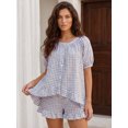 thumbnail image 6 of LMLYSoH Women Plaid Set, Short Sleeve Ruffled Shirt with Elastic Waist Shorts Summer Outfit, 6 of 9