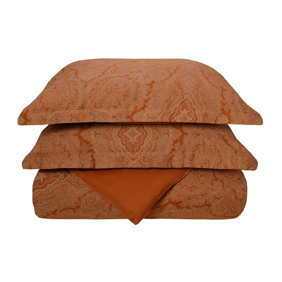 Paisley 600-Thread-Count Duvet Cover Set, Cotton Rich, King/Cal King, Pumpkin