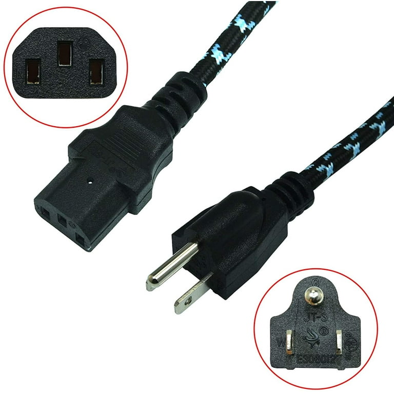 1-Pack 16 AWG Heavy Duty 3 Prong Braided Power Cord (PC Power Cord, Computer  Power Cord, AC Power Cable) in 5 - Walmart.com
