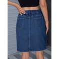 thumbnail image 2 of Womens Dark Wash Denim Button-Front A-Line Mini Skirt With Pockets, 2 of 12