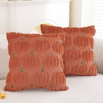 Lomyolo Pumpkin Fall Pillow Covers 18x18Inch Set of 2 - Embroidered Rust Throw Pillow Covers, Soft Fluffy Cushion Covers for Couch, Sofa, Bed - Halloween Autumn Farmhouse Home Decor - Brown