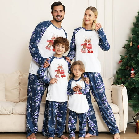 

YYDGH Family Matching Christmas Pajamas Set Xmas Deer Print Long Sleeve Sleepwear Nightwear For Couples Kids Baby