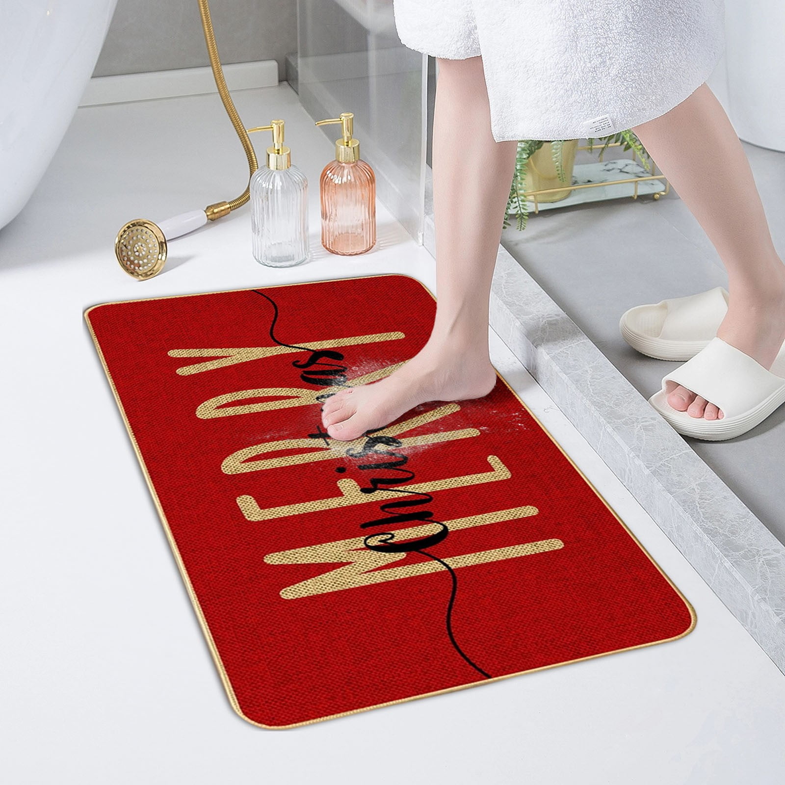 Merry Christmas Snowflake Welcome Decorative Doormat, Seasonal Winter Low-Profile Floor Rug Switch Mat for Outdoor 15.75x23.62 Inch