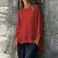 thumbnail image 2 of hotojiny Cotton Linen Shirts for Women Summer Breathable 3/4 Sleeve Plus Size Tunic Tops Loose Crew Neck Casual High Low Blouses, 2 of 7
