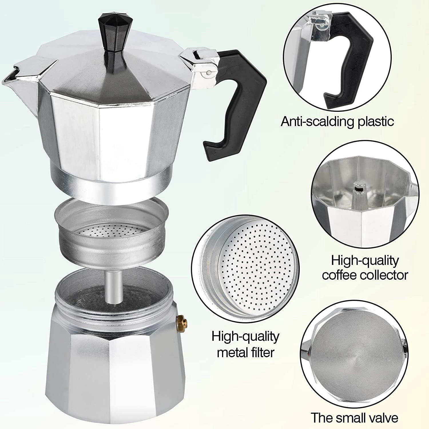 Sorelle Home & Kitchen | Stovetop Espresso and Coffee Maker | Moka Pot for Classic Italian and Cuban Caf Brewing | Cafetera Three Cup (3 Cup) 