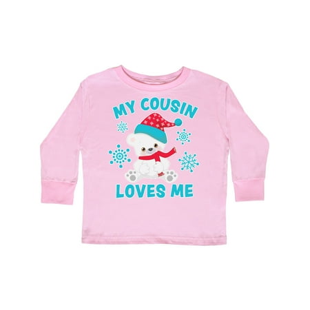 

Inktastic Polar Bear My Cousin Loves Me in Santa Hat with Snowflakes Gift Toddler Boy or Toddler Girl Long Sleeve T-Shirt