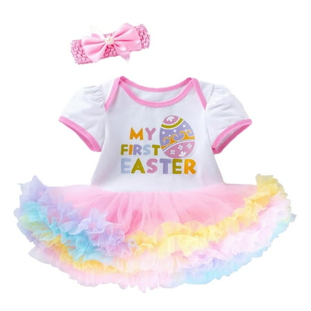 

Girl Clothing Set Happy Easter Egg Puffy Short Sleeve Skirt Set With Hair Accessories 0 To 24 Months
