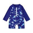 thumbnail image 3 of Boys Swimsuit 2-Piece Set with Hat For Toddlers Half-Zip Rash Guard and Swim Trunks in Light Blue Print for Beach and Pool, 3 of 5