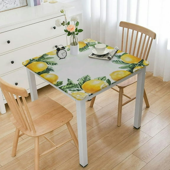 BANET Lemon Square Tablecloth with Elastic Edge,Summer Fitted Table Cloth with Elastic Edge Waterproof Table Cover,Yellow Lemon Table Covers for Kitchen 36*36