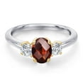 thumbnail image 3 of Gem Stone King 925 Silver and 10K Yellow Gold Red Garnet and Lab Grown Diamond Engagement Ring for Women | 1.34 Cttw | Oval Checkerboard 7X5MM | Gemstone January Birthstone | Size 8, 3 of 6