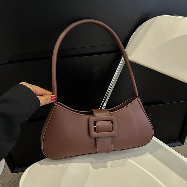Y2K Bolso de hombro para mujer PU Cremallera Color sólido Bolso para axilas Bolso (marrón)