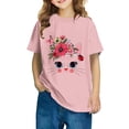 thumbnail image 2 of Feancey T-Shirts en Coton pour Filles Tout-Petits Mignon Imprimé Floral Chat Manches Courtes Hauts Bébé Enfants T-Shirts Graphiques Décontractés Col Rond Soldes Rose 9 Ans, 2 of 5