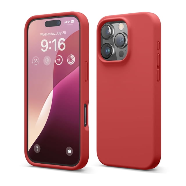 elago Compatible with iPhone 16 Pro Case, Premium Liquid Silicone Case, Full Body Protective Cover, Shockproof, Slim Phone Case, Anti-Scratch Soft Microfiber Lining, 6.3 inch (Red)