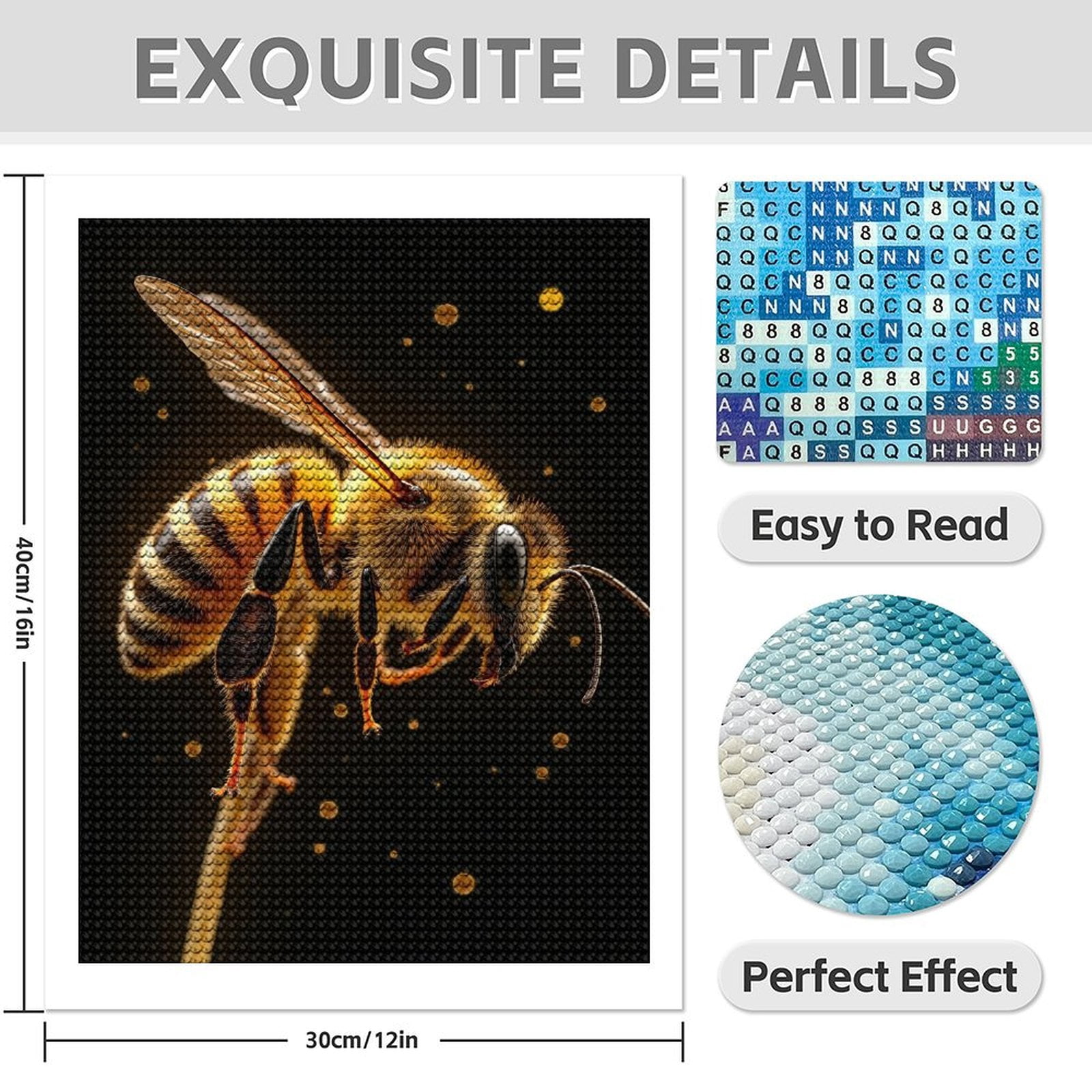 Diamond Art Kit for Adults, Bee Macro Photography Yellow Glow Diamond Painting for Adults Beginners, DIY Diamond Art Painting Kits, 5D Diamond Painting Crafts for Home Decor 12x16 Frameless