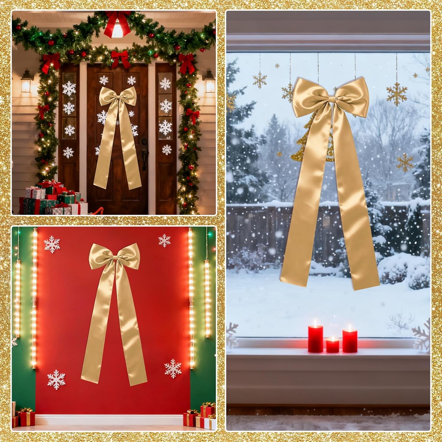 Rugerasy Topper Bow - Christmas Tree Classic Gold Ribbon Bow for Xmas Tree Decor,Holiday Party & Wedding Decorations,Gold
