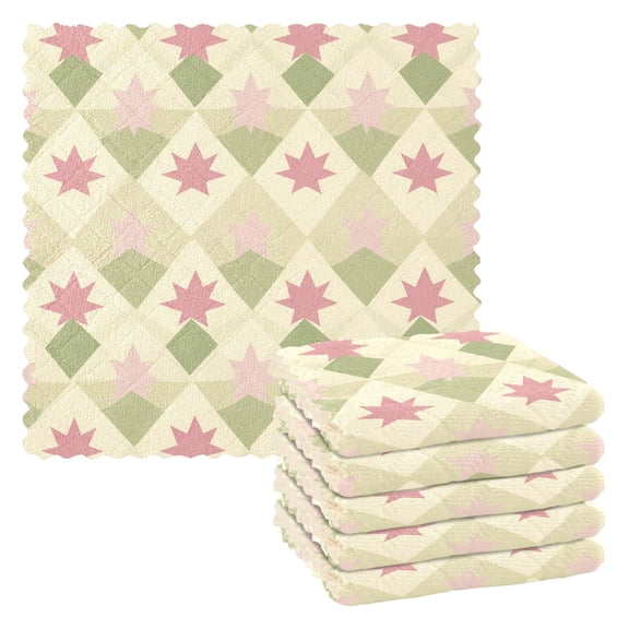Yayeee 6 Pack Kitchen Dish Cloths Set for Washing Soft Drying Absorbent Microfiber Towels, Pastel Green Geometric