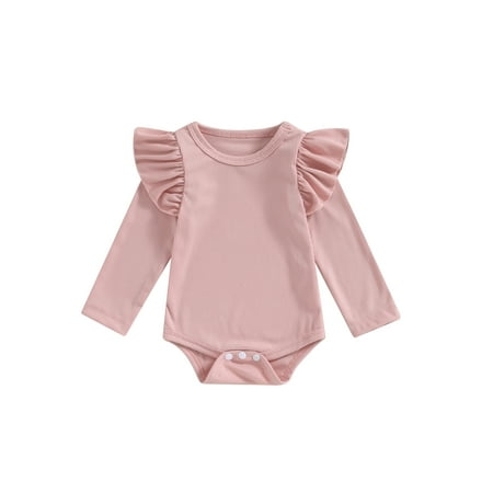 

Hirigin Fall Bodysuit with Ruffled Long Sleeves for Baby Girls in Solid Color