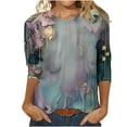thumbnail image 2 of Nrmvnmi Womens 3/4 Length Sleeve Cotton Tops Casual Floral Print Round Neck Summer Tops Loose Fit Elastic and Lightweight Blouse For Women, 2 of 5