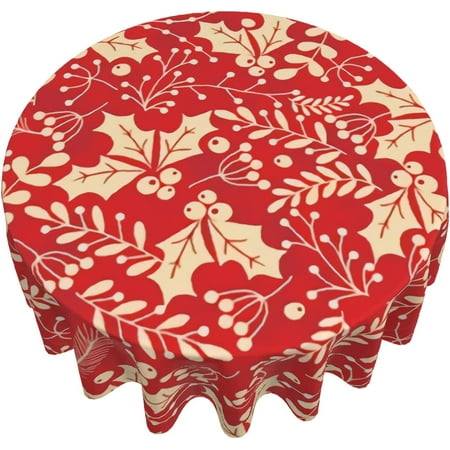 

Christmas Tablecloth Red Table Clothes New Year Eve Holly Berries Table Cover 60 Inch Round Reusable for Dining Kitchen and Party