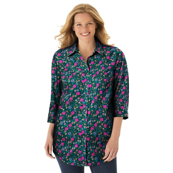 Woman Within Plus Size Perfect Three Quarter Sleeve Shirt