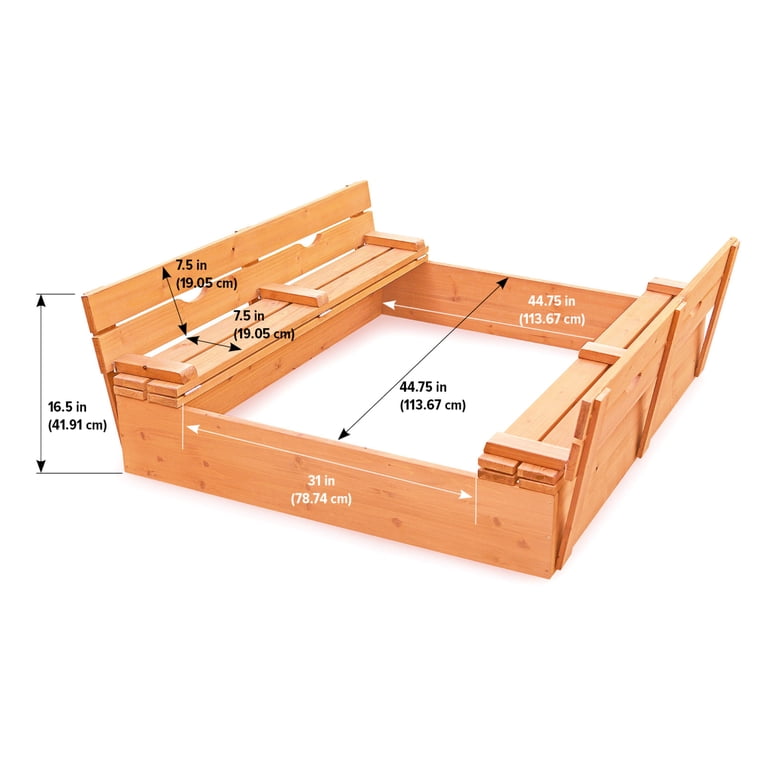 Covered Convertible Cedar Sandbox with Two Bench Seats - Natural