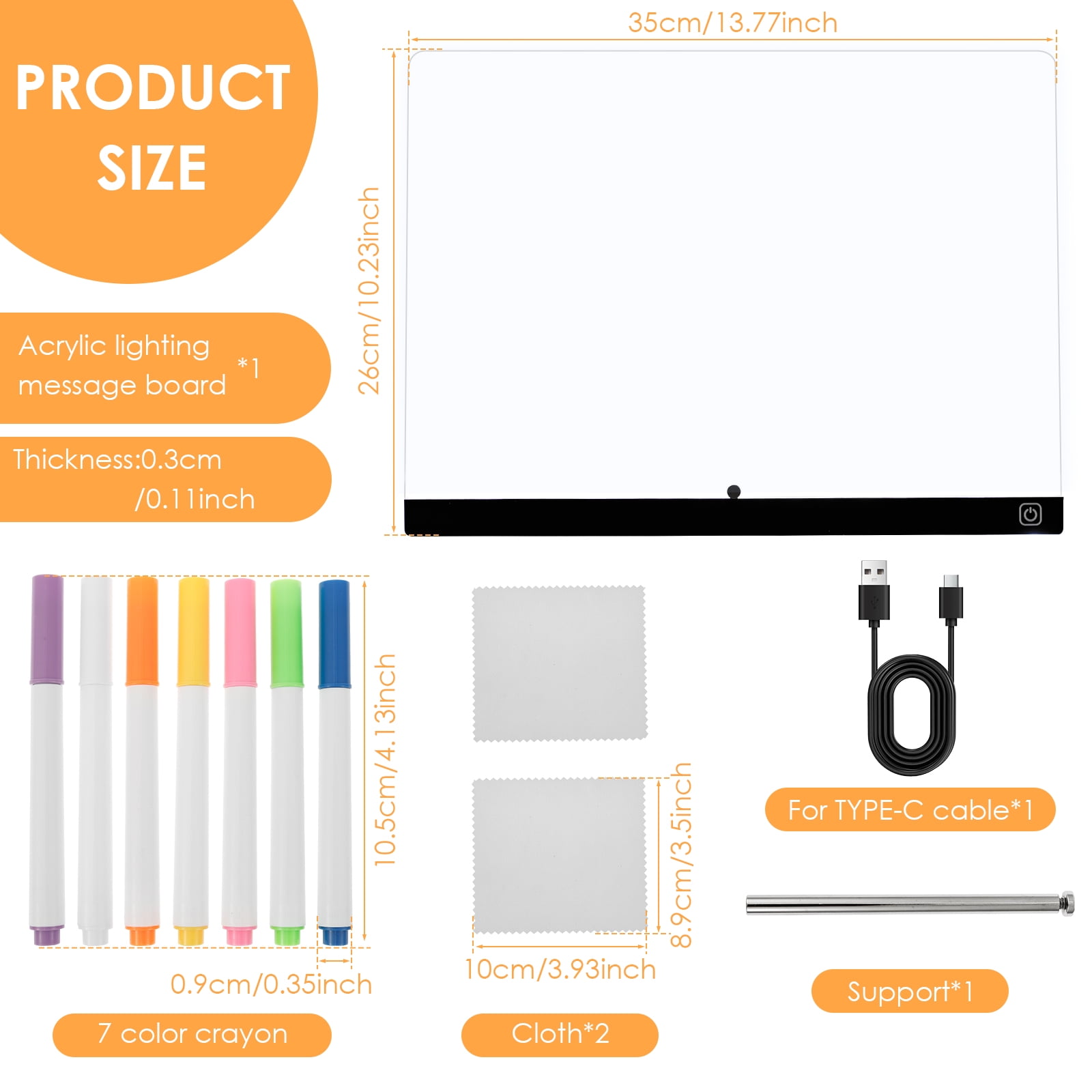 Threns LED Drawing Board Glowing Acrylic LED Message Board with 7 Colors Lights and Stand Illuminated Drawing Pad for Kids Office Home
