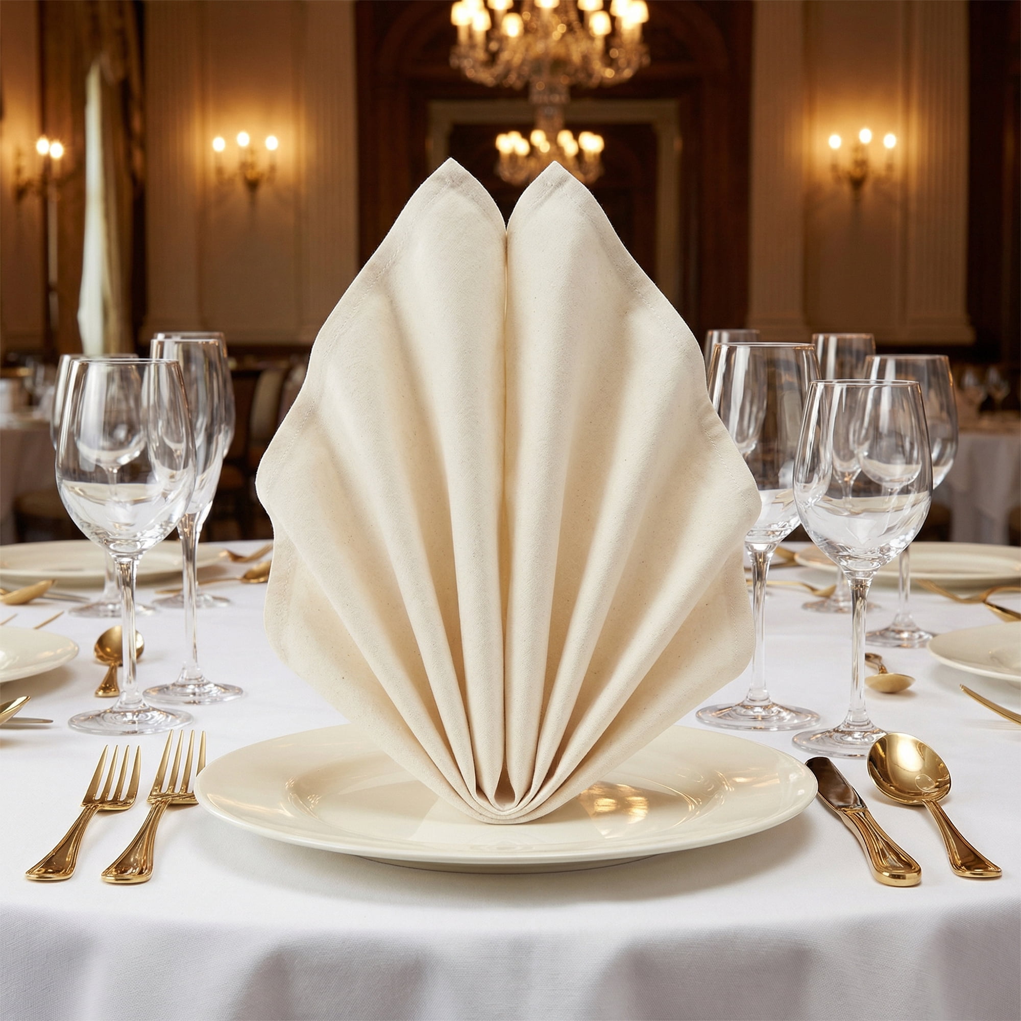 Unique Bargains 12Pcs Cotton Washable Reusable Events Cloth Napkins Beige 16x16inch