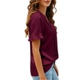 thumbnail image 3 of Paiwinds Women's V-Neck Short Sleeve Satin Blouse Business Casual Wear Soft Polyester Work T-Shirt Top, 3 of 8